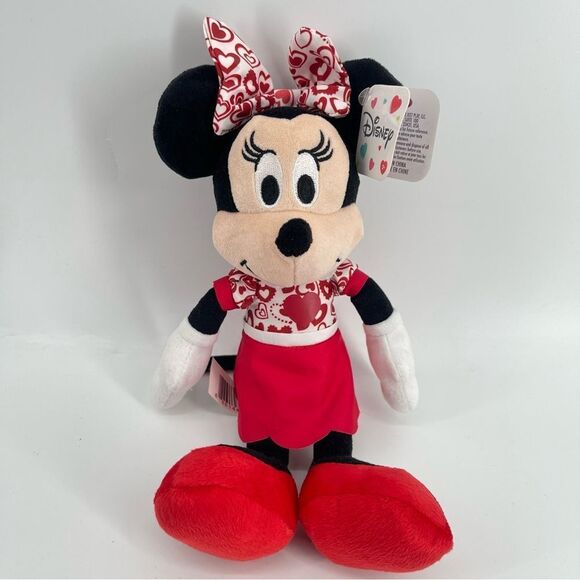 Disney Mickey and Minnie Mouse Red White Hearts Valentine 10” Bean Plush Set - Picture 7 of 15